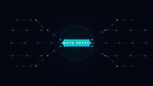 Data entry digital interface hud with glowing network lines and futuristic ui technology