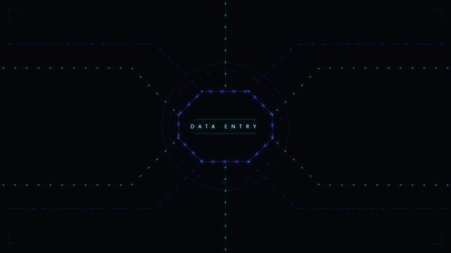Digital data entry hud interface: futuristic cybernetic network background animation