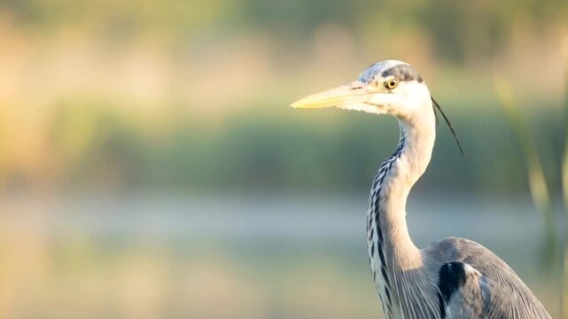 grey heron close up at morning light in camargue wetland france video
