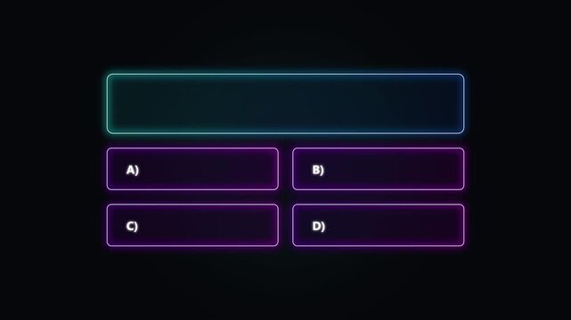 Neon quiz interface template with multiple choice options for digital presentations