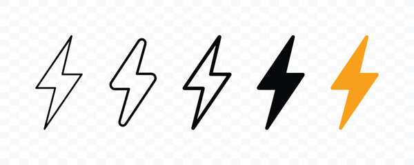 Lightning bolt icon collection with diverse line weight and fill styles lightning electricity electric iconography collection interface isolated © Nur-uz-zaman