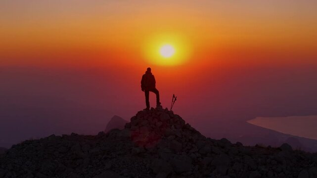 Solitary Hiker Sunrise Peak Orbit