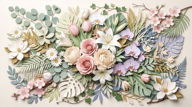 Layered paper cut floral background