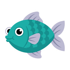 Teal cartoon fish with big eyes and purple fins swimming alone © MSTNURNAHER