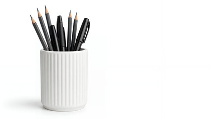 Fototapeta premium Ceramic Pen Cup With Plain Pencils Isolated on White Background