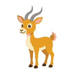 Fototapeta premium Smiling cartoon antelope with gray horns and white chest standing alone