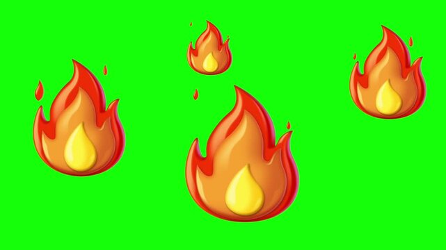 fire and flames icon animation on green screen background