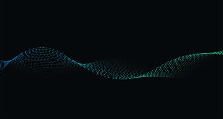 Fototapeta premium Flowing Colorful Dot Particles Wave with Spectrum Light Gradient on Black Background