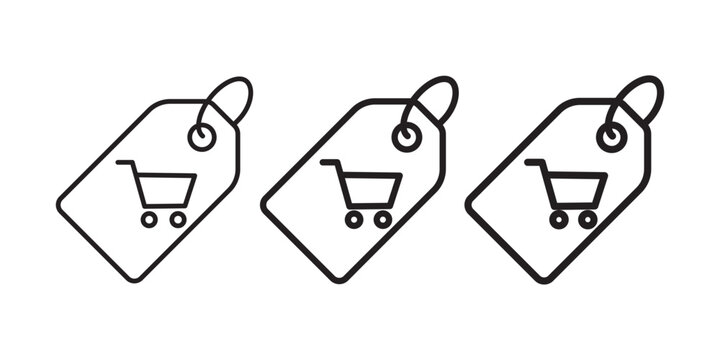 Sell Tag Shopping Cart Outline Icon Set Minimal Price Label Vector Collection