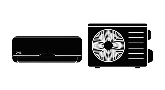 Vector illustration of air conditioner indoor and outdoor unit icon set on a transparent background