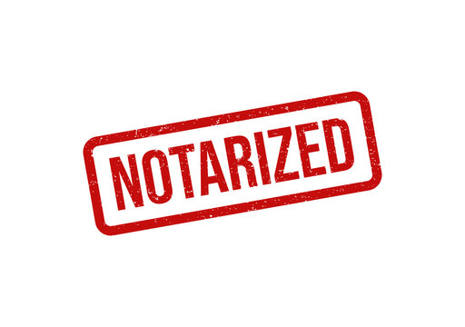 Red notarized rubber stamp mark on paper document