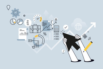 Fototapeta na wymiar Creative business concept of business process. Vector illustration for web banner, social media banner, business presentation, marketing material. 