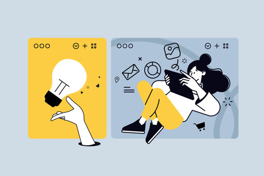 Creative business concept of social media and creative idea. Vector illustration for web banner, social media banner, business presentation, marketing material. 