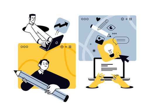 Creative business concept of web design and development. Vector illustration for web banner, social media banner, business presentation, marketing material. 