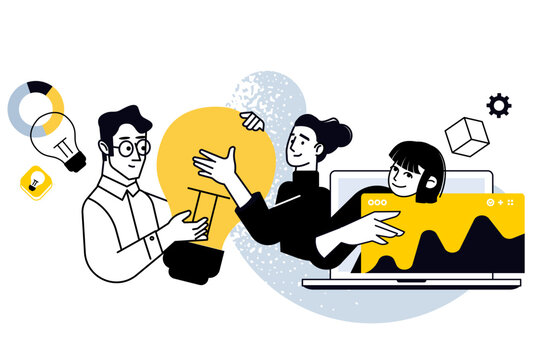 Startup. Vector illustration for web banner, social media banner, business presentation, marketing material. 