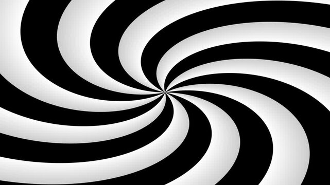 Abstract rotating black and white hypnotic spiral vortex background loop animation