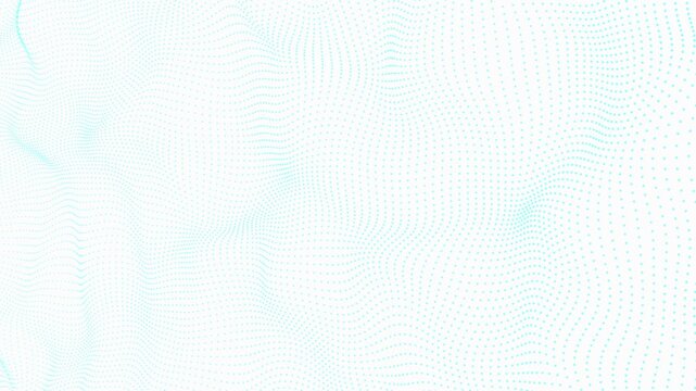 Abstract flowing light cyan digital particles forming waves on white background a clean motion showing colored digital moving in smooth