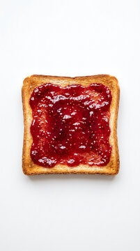 Freshly toasted bread slice topped with thick red jam spread