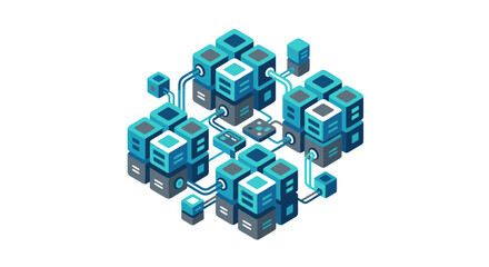 Naklejka premium Futuristic interconnected data blocks network visualization.