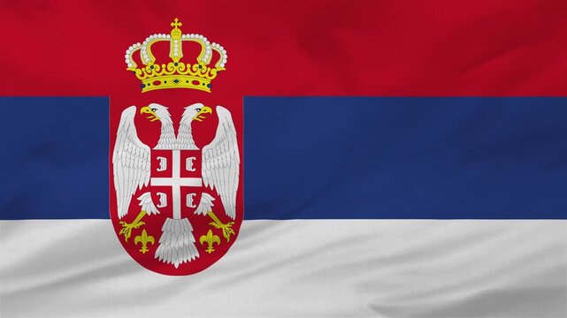 Serbia Flag Waving, Realistic Serbian National Flag with Coat of Arms, 4K Motion Background