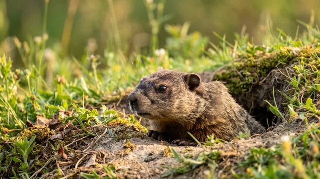 groundhog woodchuck close up at morning light in pennsylvania countryside usa video