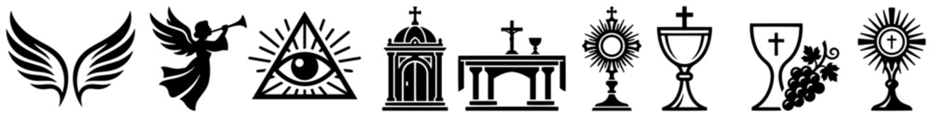 Obraz premium Christian religious and spiritual icons with angel wings eye of providence and church altar