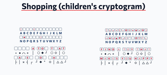 Shopping children's cryptogram with letter substitution key  