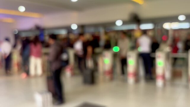 Capturing the bustling energy of a metro station exit gate, perfect for urban transit, public transportation, and commuting concepts.