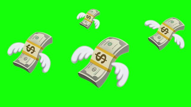 Money dollars notes flying with wings