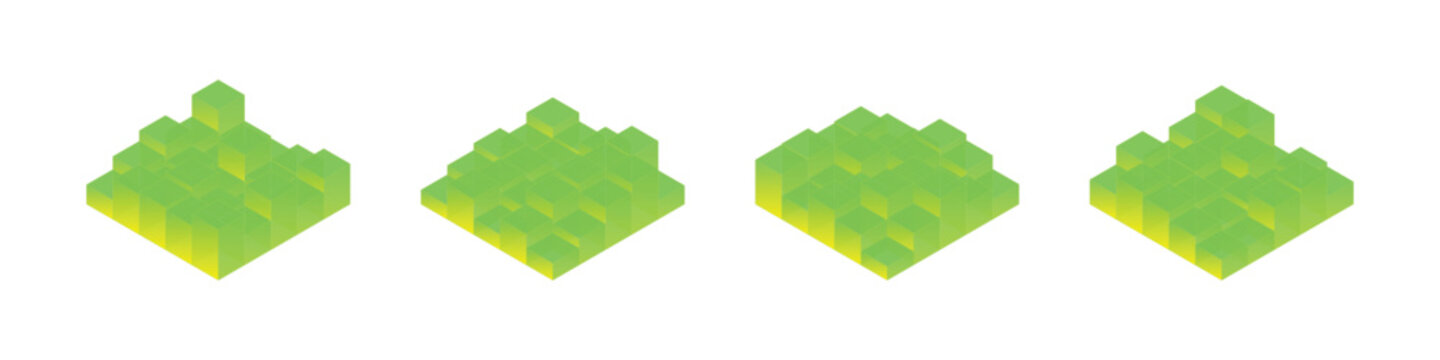 Green isometric cube charts for data presentation and financial business analysis set.