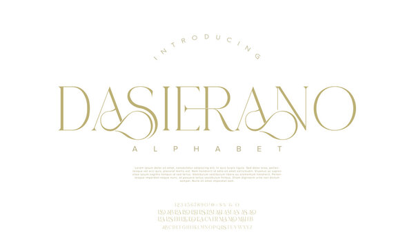 Dasierano, Elegant alphabet letters font logo. Typography luxury classic lettering serif italic fonts wedding modern retro logos. vector illustration  
