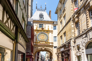 Obraz premium Historic clock tower in Rouen city centre on a sunny summer day