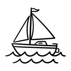 Sailing boat on water with flag waving in wind simple line drawing illustration © michelle598mccool