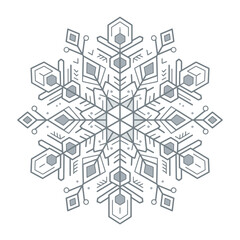 Fototapeta premium Elegant Symmetrical Geometric Snowflake Crystal Vector Illustration in Gray Line Art