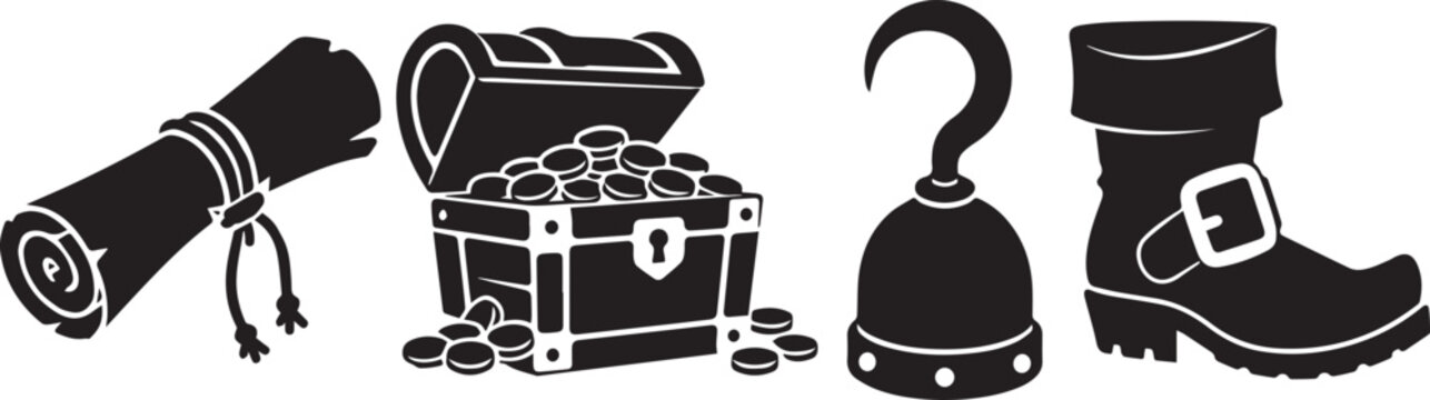 Pirate Treasure Map Chest Hook and Boot Silhouette Collection