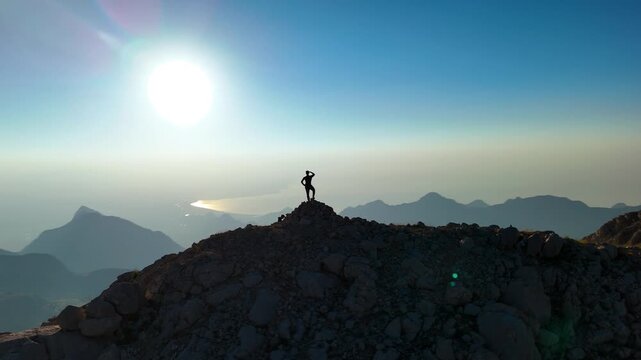 Drone Orbit Peak Sunrise Silhouette