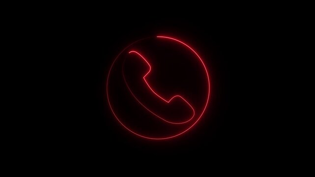 Glowing Neon Calling Icon Animation on Black Background, Phone Call Communication Symbol, 4K Motion Graphics Loop..