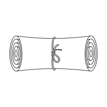 Hand drawn sketch of scroll banner tied with simple rope isolated on white background. Minimalist line art illustration.