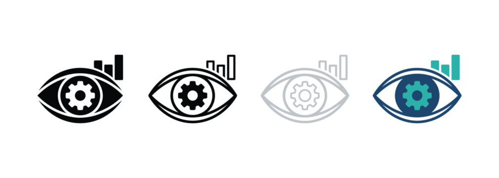 Eye icons with gear and analytics chart graphics design