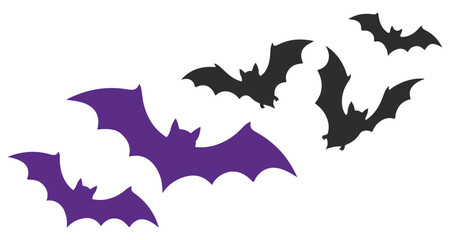 Fototapeta premium Flying bat silhouette set – Halloween spooky night vector illustration