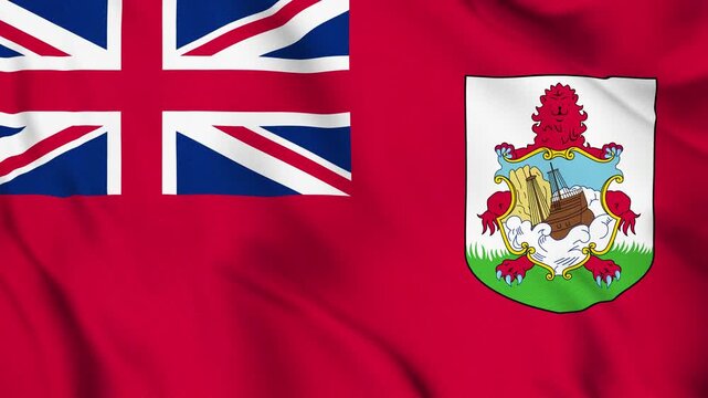 Bermuda National Flag Waving in Wind with Realistic Fabric Texture, Seamless Loop Animation 4K