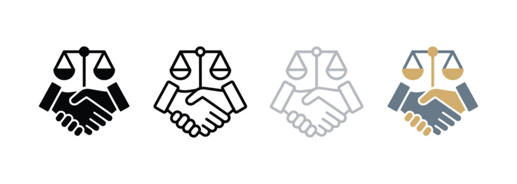 Handshake icons with scales of justice transparent background designs
