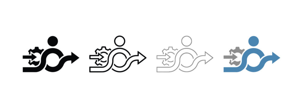 Illustrations Showing Person with Gear and Arrow Progress Sequence
