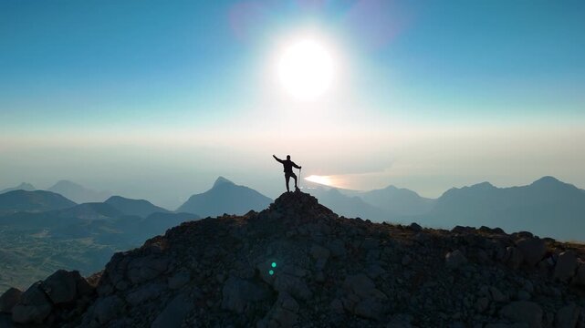 Mountain Peak Hiker Sunrise Silhouette