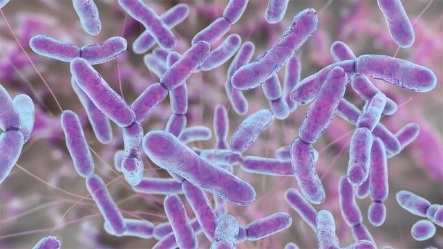 Bifidobacteria, 3D animation illustrating clinically relevant probiotic bacteria of the human gut microbiota associated with digestive health and immune balance.