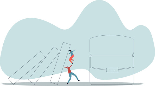 Teamwork to solve problem, team effort help stop crisis, support or trustworthy or courage to success.human life and situation.vector illustration.