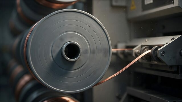 Industrial Copper Wire Spool on Automatic Machine in Manufacturing Plant