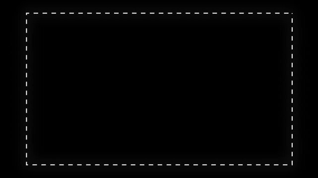 Dotted line rectangle frame animation on green background. Left-to-right dotted path border frame animation, isolated clean design. 4k video