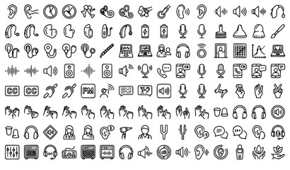 Hearing Outline Icon Mega Bundle Editable Stroke Audiology Medical Vector Collection © MdArif