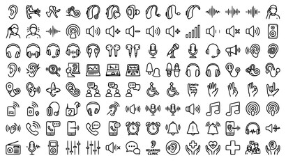 100 Hearing Thin Line Icons Collection Editable Stroke Audiology Hearing Care Vector Set © MdArif